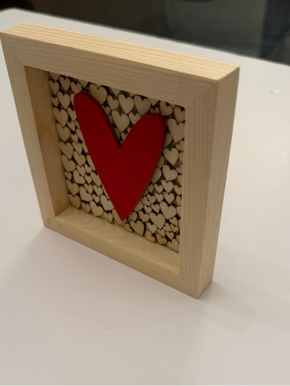 Wood Framed Heart Shadow Box - Red Heart Design - handmade